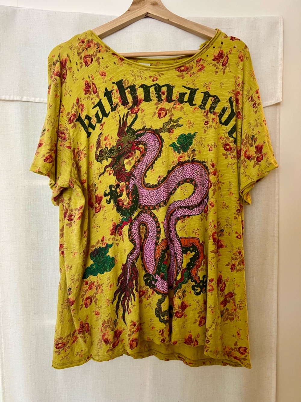 Magnolia Pearl Kathmandu Dragon Tee Floral Distressed Boho OS